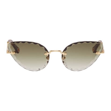 Chloe Gold and Green Cat-Eye Sunglasses Chloe