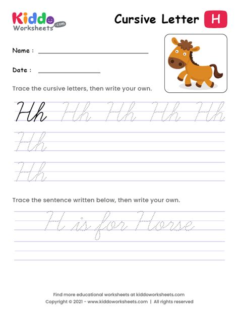 Free Printable Cursive Writing Letter H Worksheet - kiddoworksheets