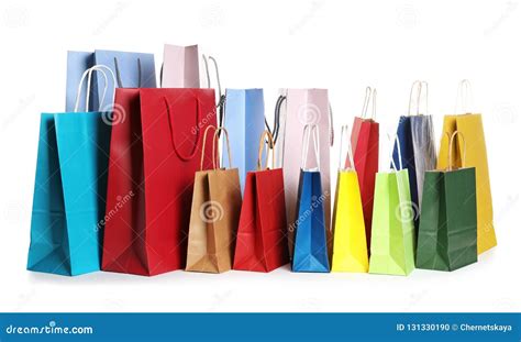 Colorful Paper Shopping Bags Stock Photo - Image of handle, isolated ...