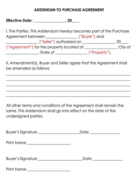 Addendum to Purchase Agreement (Free Forms)