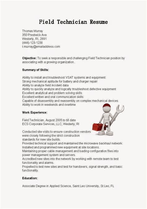 Resume Samples: Field Technician Resume Sample