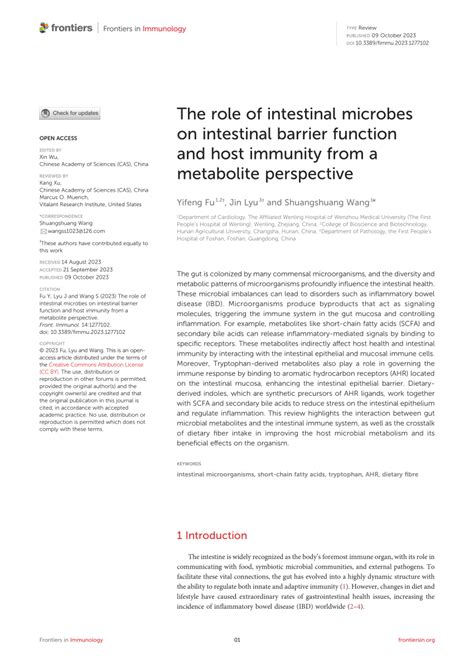 (PDF) The role of intestinal microbes on intestinal barrier function and host immunity from a ...