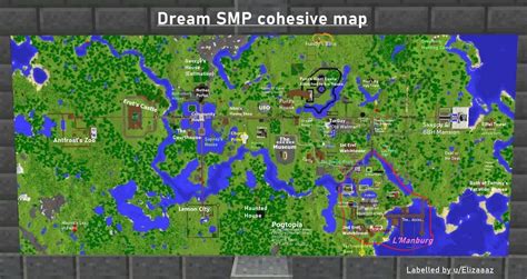 Updated fully labeled map of Dream SMP. Followed people's suggestions, made a few additions and ...