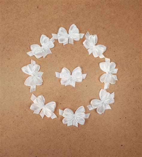 White Satin Ribbon Bows Small Bow Appliques White Bridal - Etsy