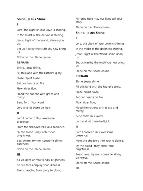 Shine Jesus Shine Lyrics | Religious Belief And Doctrine