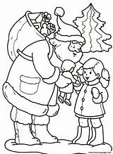Santa Gives A Girl Beautiful Doll Christmas 3557 Coloring Page Printable sketch template
