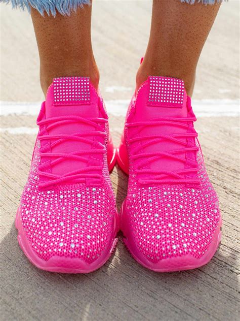 Rhinestone Sneakers - Neon Pink