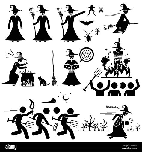 Le mal aux sorcières sorcellerie magie noire Stick Figure Icônes pictogramme Image Vectorielle ...