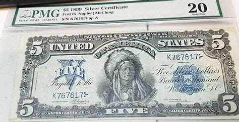 1899 5 dollar indian chief silver certificate pmg graded vf20 | Silver certificate, Money design ...