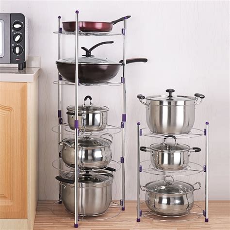 Pot and Pan Organizer Rack, 3/5 Tiers Pans Pots Organizer Rack Holder, Kitchen Cookware Bakeware ...