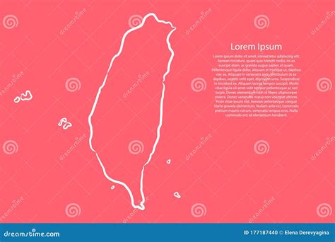 Taiwan Map from the Contour Pink Coral Color Brush Lines Different Thickness. Vector ...