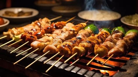 Tusuk Sate Ayam Di Atas Panggangan, Gambar Yakitori, Yakitori, Tiga Macam Bermacam Macam Latar ...