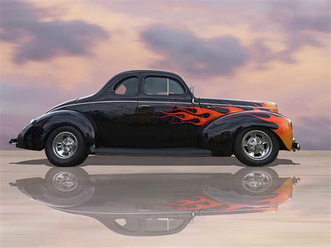 Reflections Of A 1940 Ford Deluxe Hot Rod With Flames Photograph by ...