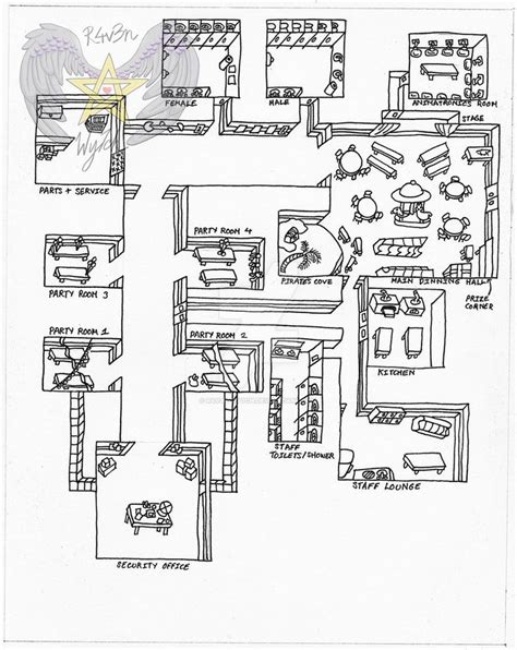 a drawing of a kitchen with the floor plan in black and white, as well as other