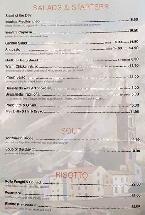 Menu at Maria's Trattoria restaurant, North Melbourne