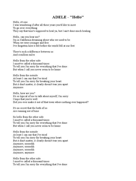 Adele Hello Lyrics