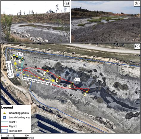 Photographic view of the (a) small tailings pond (STP) and (b) large... | Download Scientific ...