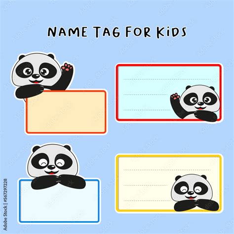 vector cartoon illustration with colorful cute panda for kid name tag ...