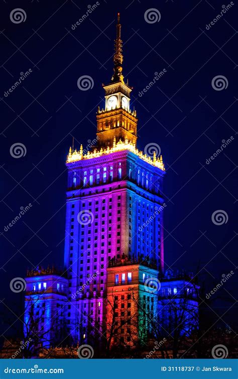 Palace of Culture and Science at Night. Warsaw, Poland Stock Image ...