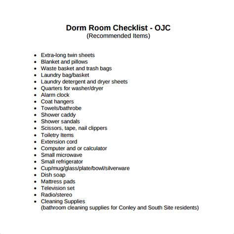 FREE 13+ Sample Dorm Room Checklist Templates in Google Docs | MS Word | Pages | PDF