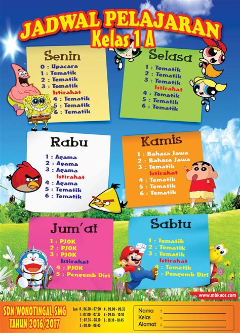 Contoh Jadwal Pelajaran Sd