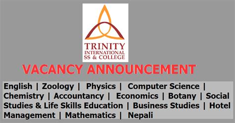 Trinity International SS / College Vacancy for Senior Lecturer, Lecturer, Assistant Lecturer ...