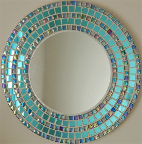 Beautiful Handmade Mosaic Mirror Bevelled Edge Glass Blue