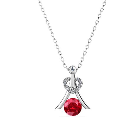 Cate & Chloe Serenity 18k White Gold July Birthstone Necklace, Round Cut Ruby Crystal Necklace ...