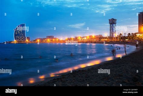 Barceloneta beach in night Stock Photo - Alamy