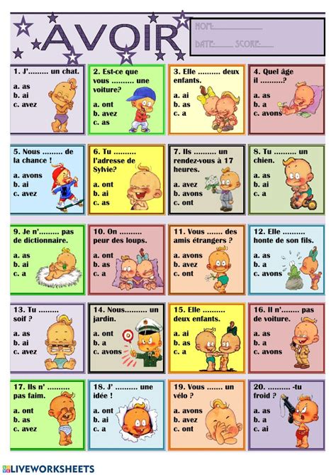 Le verbe avoir online worksheet for 4º PRIMARIA. You can do the exercises online or download the ...