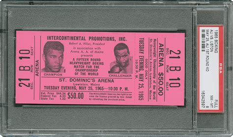 Lot Detail - Muhammad Ali vs. Sonny Liston 1965 Original Full Fight Ticket - PSA Graded NM-MT 8