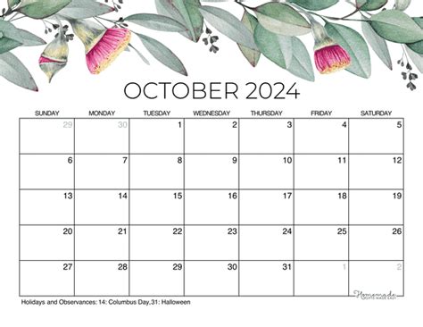 October 2024 Calendar Printable Free - Printable Templates by Nora