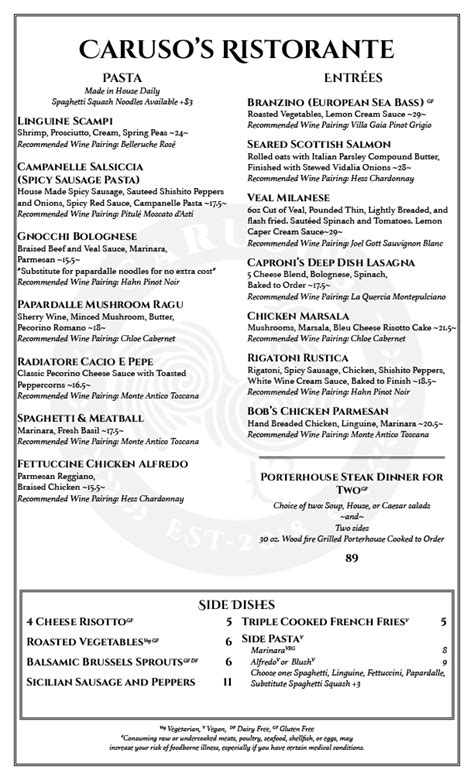 Our Menus – Caruso's