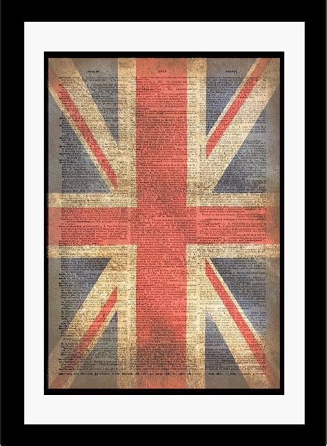 Union Jack Flag Design, Digital Impressionist Style Painting Printed on Vintage Dictionary Old ...