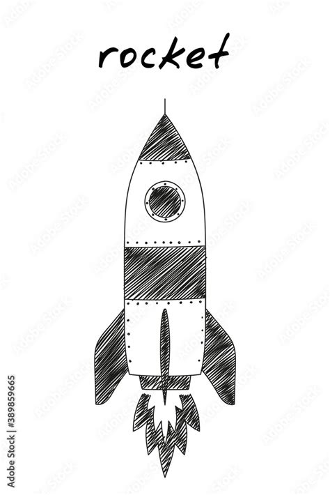 Rocket hand-drawn icon. Cartoon vector clip art of a spaceship flying ...