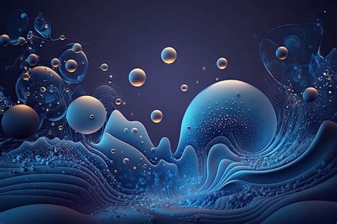 Premium AI Image | Blue abstract liquid wave background with floating objects and particles ...