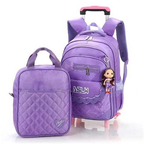 Girls' Bow Lovely Trolley School Bag Backpack on Wheels 2 Bags Set ...