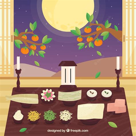 Premium Vector | Chuseok composition with flat design