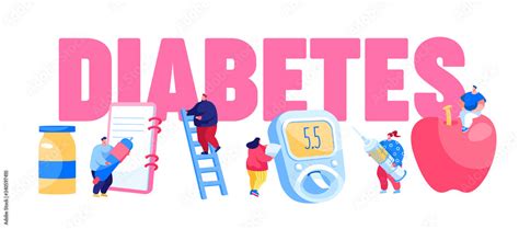 Diabetes Sickness Concept. People Characters with Checking Equipment ...