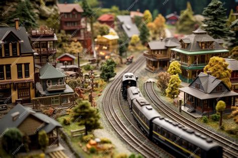 Premium AI Image | Classic train set on an oldfashioned track layout created with generative ai