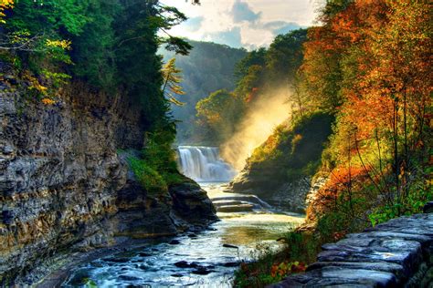 Landscape, Nature, Tree, Forest, Woods, Autumn, River, Waterfall - The Wallpaper