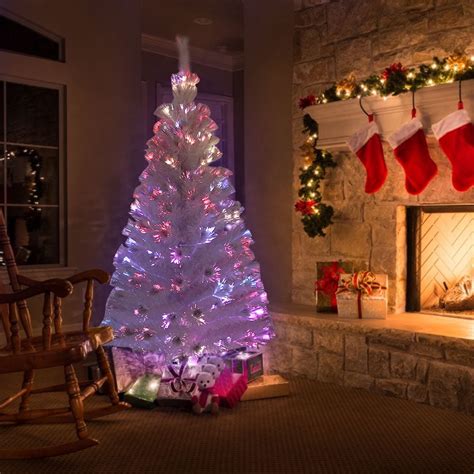 150cm White Fiber Optic Artificial Christmas Tree with LED Multicolor ...