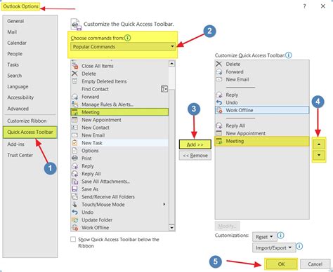 Outlook Quick Access Toolbar - How to add or remove