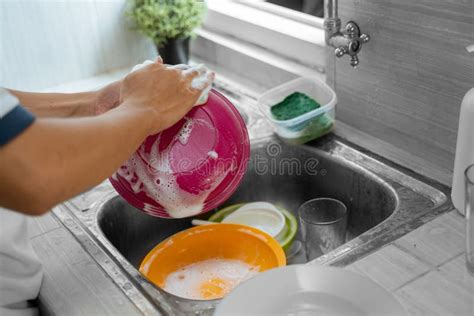 Close Up Hand is Washing Dishes Stock Image - Image of faucet, horizontal: 180877145