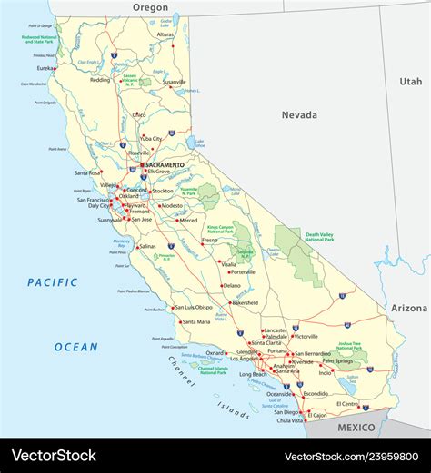 California road map Royalty Free Vector Image - VectorStock