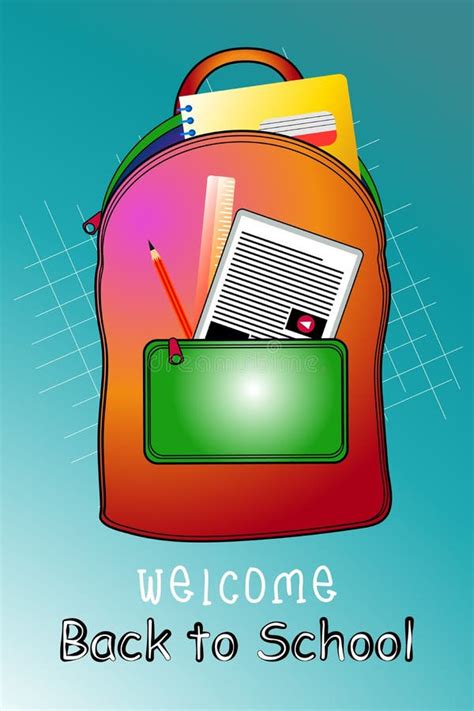 Back To School, Items, School Supplies with Backpack, Vector Cartoon Illustration Poster Design ...