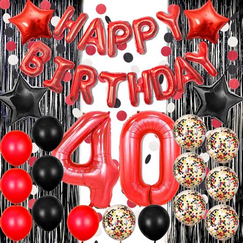 Buy 40th Birthday Decorations Black and Red 40 Birthday Decorations for Women Men Happy Birthday ...