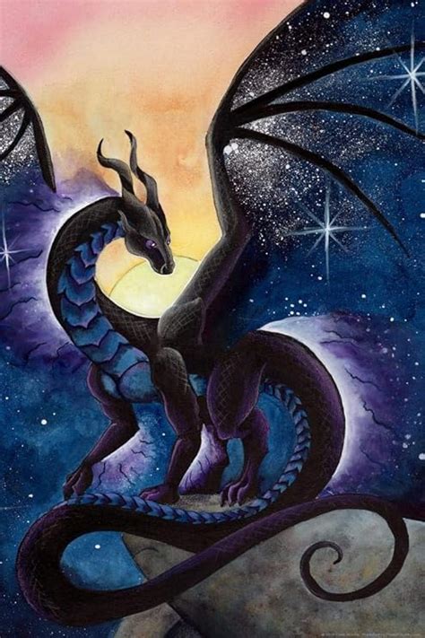 Amazon.com: Nightfall by Carla Morrow Midnight Black Mystical Dragon Fantasy Poster Cosmos ...