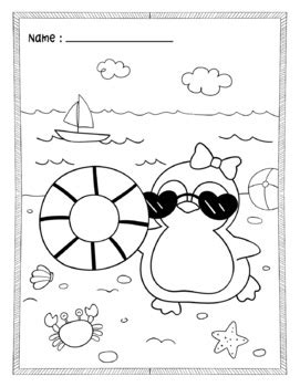 Summer penguin coloring pages (End-of-The-Year Parties/Activities/Fun)