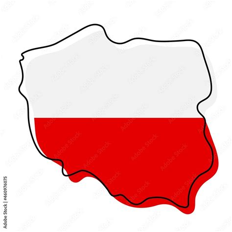 Stylized outline map of Poland with national flag icon. Flag color map of Poland vector ...